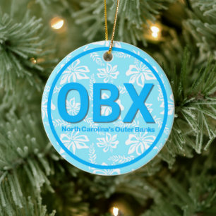 Personalized OBX Outer Banks NC Floral Blue Beach Ceramic Ornament