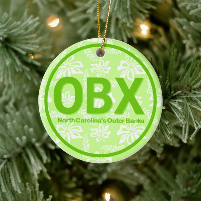 Personalized OBX Outer Banks North Carolina Green Ceramic Ornament (Tree)