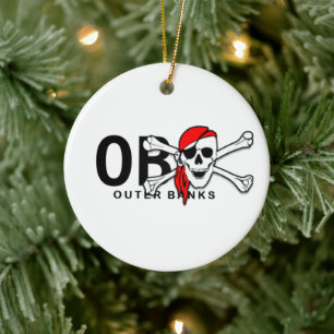Personalized OBX Skull and Crossbones Pirate Ceramic Ornament