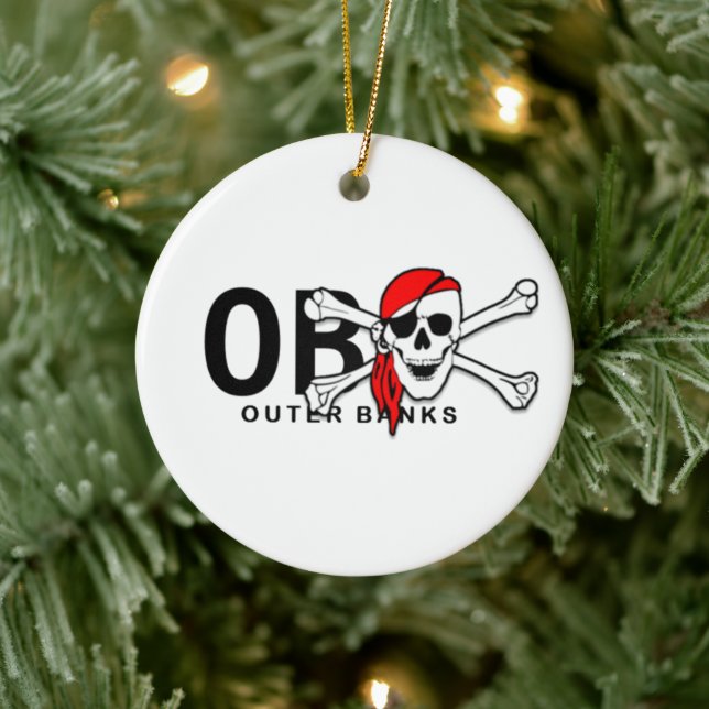 Personalized OBX Skull and Crossbones Pirate Ceramic Ornament (Tree)