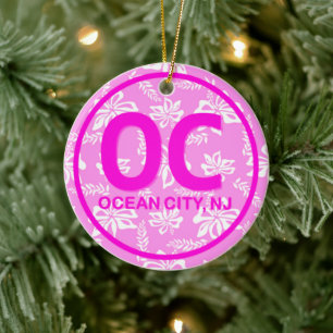 Personalized OC Ocean City NJ Pink Floral Ornament