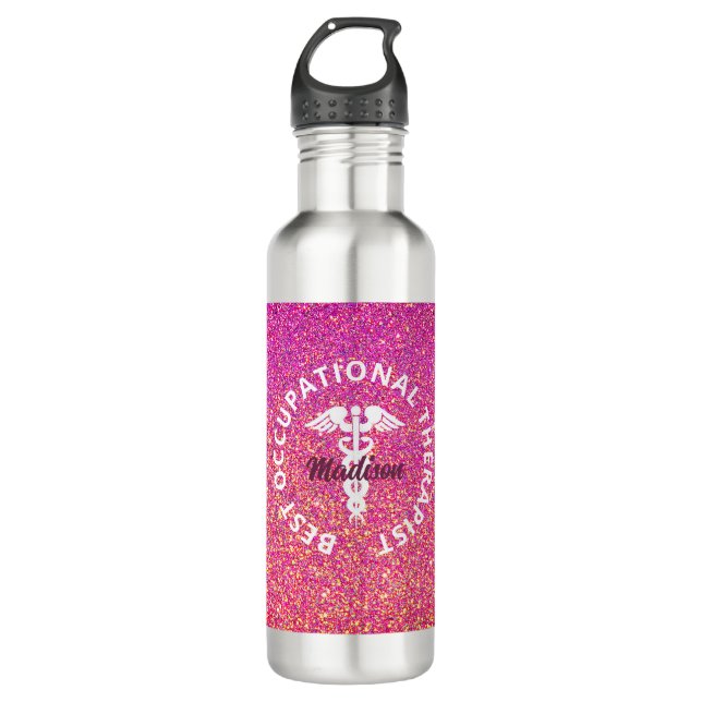 Personalized Occupational Therapist Pink Glitter 710 Ml Water Bottle (Front)