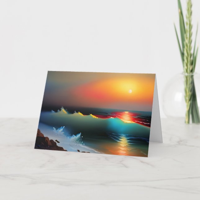Personalized Ocean ad Sunset themed Anniversary Card (Front)