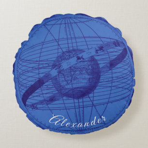 Personalized Ocean and Navy Blue Celestial  Round Pillow
