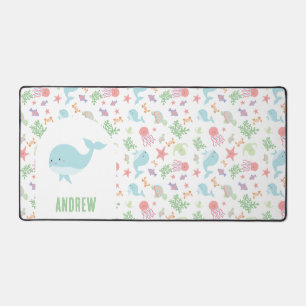 Personalized Ocean Animals Cute Whale Kids Pastel Desk Mat
