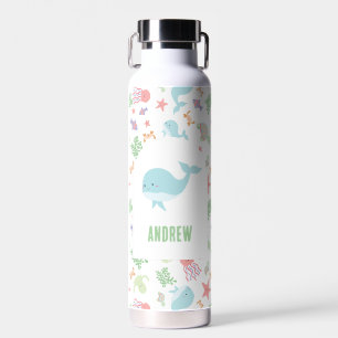 Personalized Ocean Animals Cute Whale Kids Pastel Water Bottle