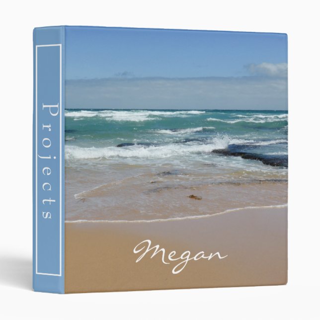 Personalized Ocean Beach 3 Ring Binder (Front/Spine)