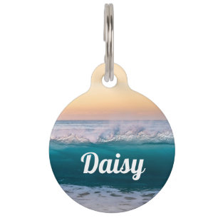 Personalized Ocean Beach Round Dog Cat Pet Tag