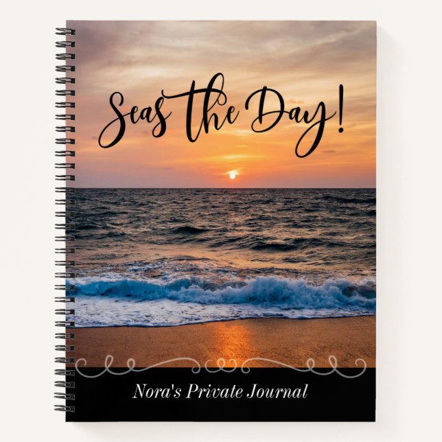 Personalized Ocean Beach Seas The Day Notebook (Front)