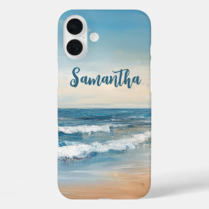 Personalized Ocean Beach Vacation Scene iPhone 16 Plus Case