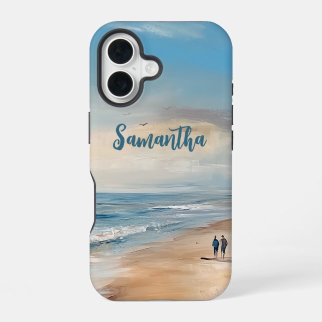 Personalized Ocean Beach Vacation Scene iPhone 16 Case (Back)