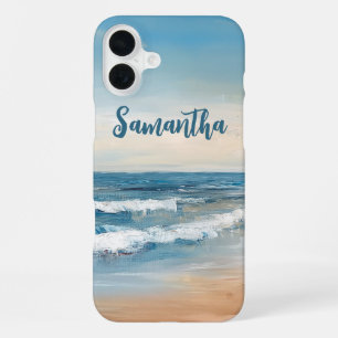 Personalized Ocean Beach Vacation Scene iPhone 16 Plus Case