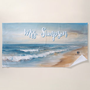 Personalized Ocean Beach Vacation Scene Towel
