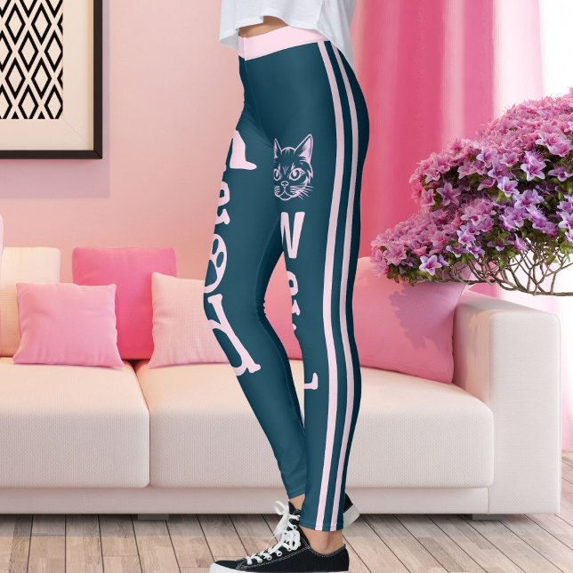 Personalized Ocean Blue Pink Stripes Pet Cat  Leggings (Creator Uploaded)