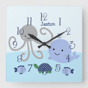 Personalized Ocean Blue Sea Life Baby Clock