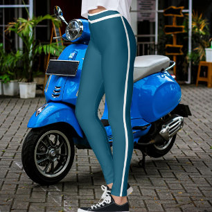 Personalized Ocean Blue White Stripes Custom Text Leggings