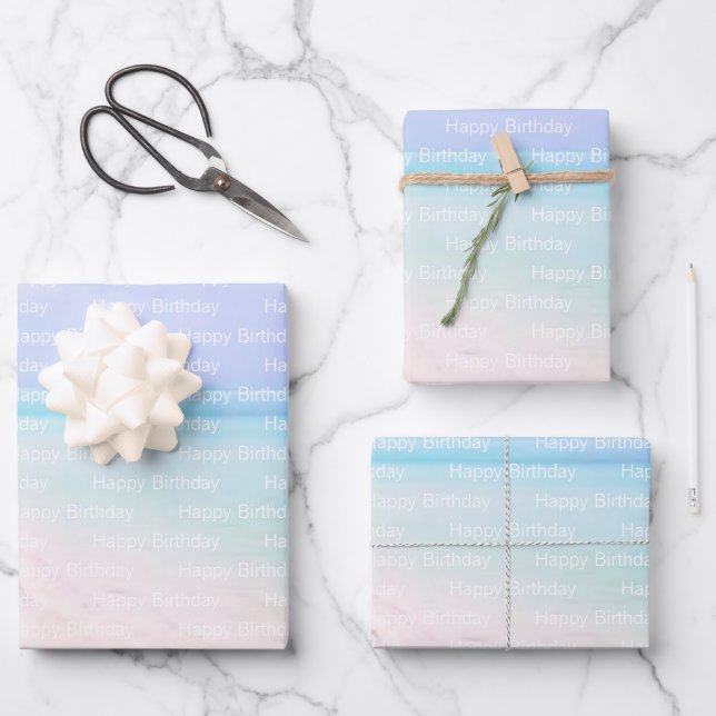 Personalized ocean seaside tropical birthday  wrapping paper sheet (Front)