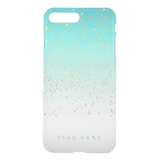 Personalized Ocean Teal Ombre Silver Gold Glitter iPhone 7 Plus Case