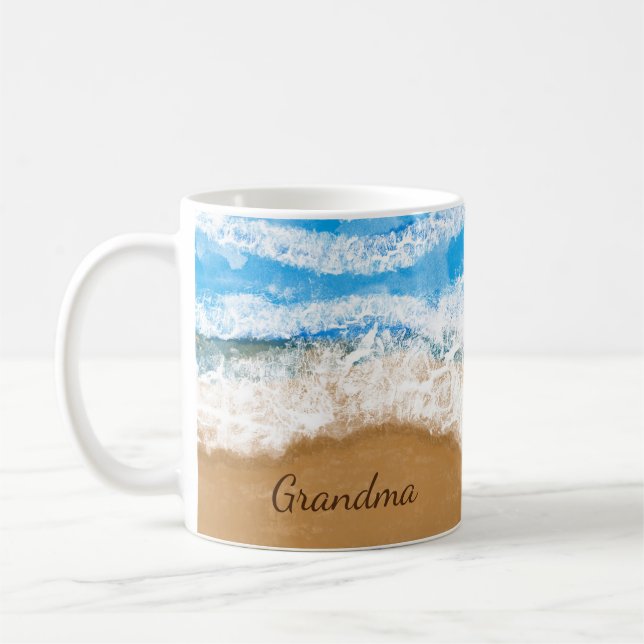 Personalized Ocean Waves Crashing on Sandy Beach Coffee Mug (Left)
