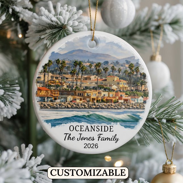 Personalized Oceanside Ornament, Custom California Ceramic Ornament (Creator Uploaded)