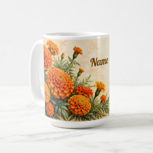 Personalized October Birth Flower Marigold Coffee Mug