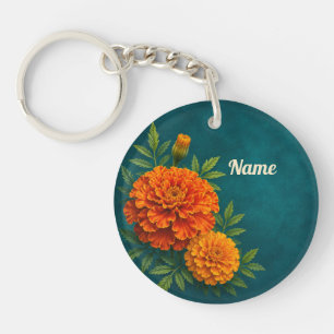 Personalized October Birth Flower Marigold Keychain