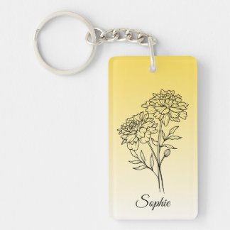 Personalized October Birth Flower Marigold Keychain