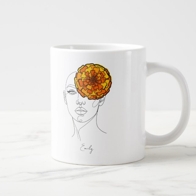 Personalized October Birth Flower Portrait Large Coffee Mug (Right)