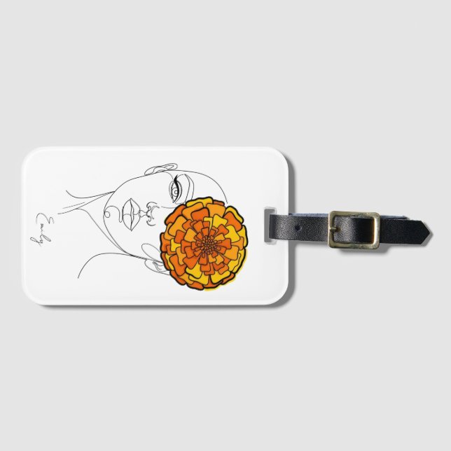 Personalized October Birth Flower Portrait Luggage Tag (Front Horizontal)