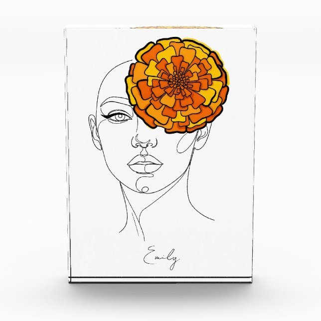 Personalized October Birth Flower Portrait Photo Block (Front)