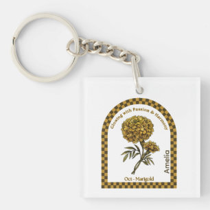 Personalized October Birth Month Flower Keychain