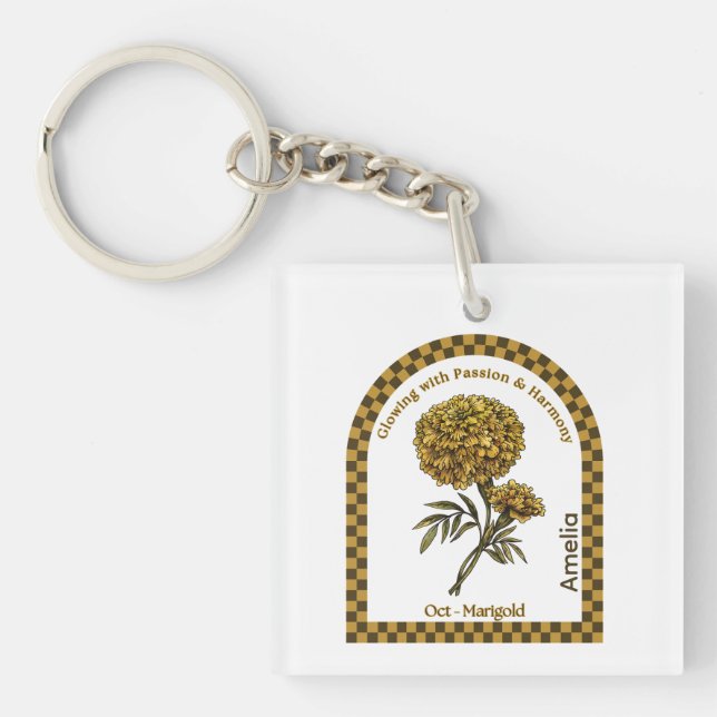 Personalized October Birth Month Flower  Keychain (Front)