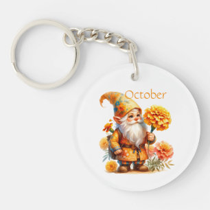 Personalized October Birth Month Garden Gnome Keychain