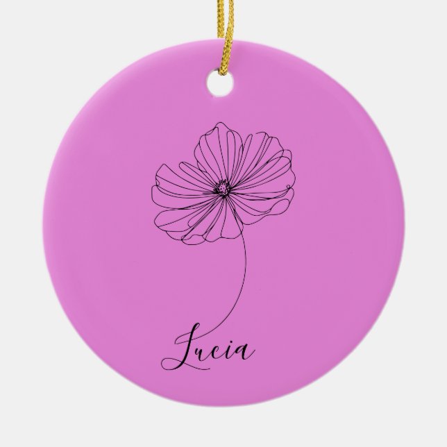 Personalized October Cosmos Birth Flower Gift  Ceramic Ornament (Front)