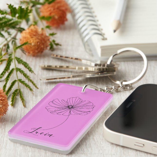 Personalized October Cosmos Birth Flower Gift  Keychain (Front Right)