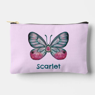 Personalized October Pink Glasswing Butterfly Art Accessory Pouch