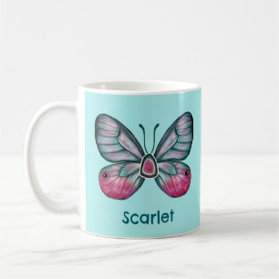 Personalized October Teal Glasswing Butterfly Art Coffee Mug