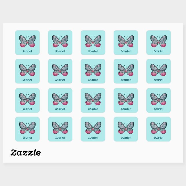 Personalized October Teal Glasswing Butterfly Art Square Sticker (Sheet)
