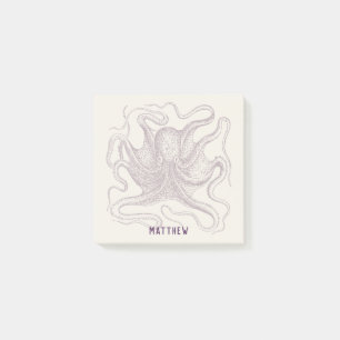 Personalized Octopus Illustrated Purple and Cream Post-it Notes