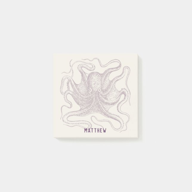 Personalized Octopus Illustrated Purple and Cream Post-it Notes (Front)