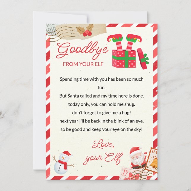 Personalized Official Elf Goodbye Letter For Kids  Invitation (Front)