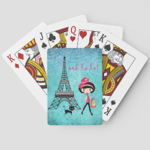 Personalized Oh La La Paris Girl and Cat Playing Cards