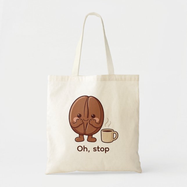 Personalized Oh, stop Cute Coffee Bean Character Tote Bag (Front)