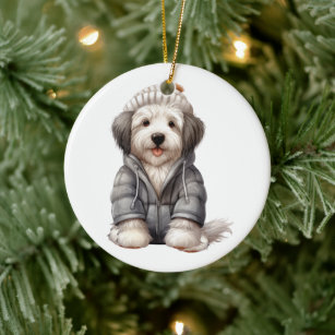 Old english store sheepdog christmas ornament