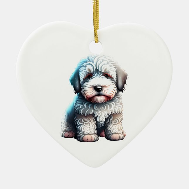Personalized Old English Sheepdog Puppy Dog Ceramic Ornament (Front)