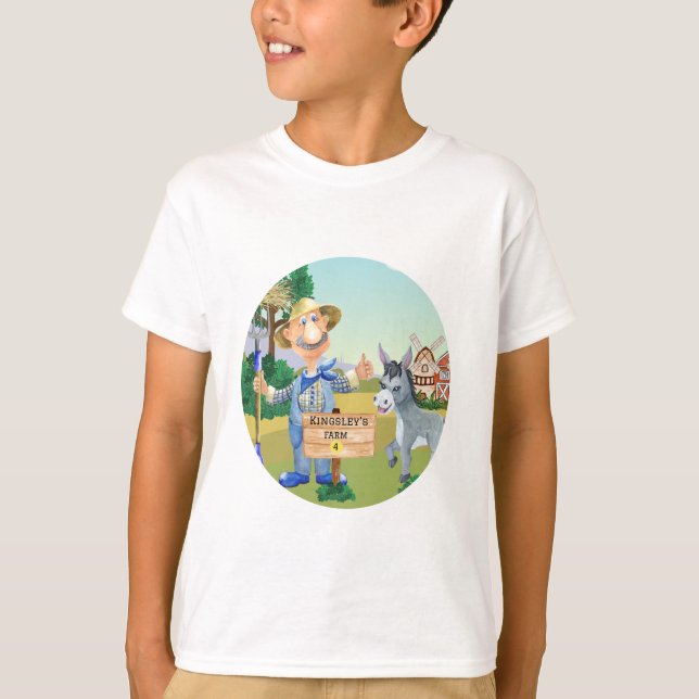 Personalized Old MacDonald's Farm Blue Tractor T-Shirt (Front)