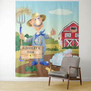 Personalized Old MacDonald's Farm Blue Tractor Tapestry