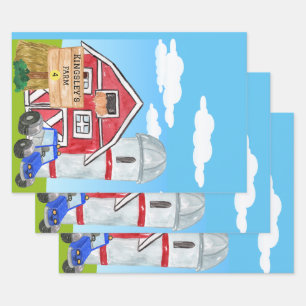 Personalized Old MacDonald's Farm Blue Tractor Wrapping Paper Sheet