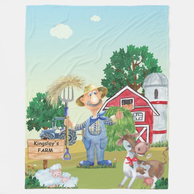 Personalized Old MacDonald's Farm Fleece Blanket (Front)