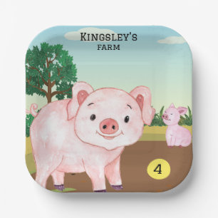 Personalized Old MacDonald's Pig Farm Paper Plate